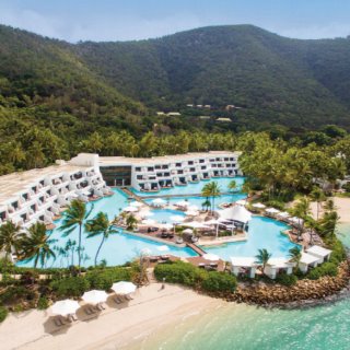 aerial view of island & resort