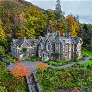garden and hotel building