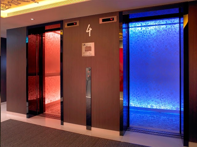Funky elevators with changing colours